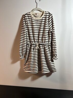 Crewcuts Black and Cream Striped Drawstring Waist Dress